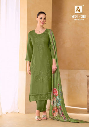 Alok Suit Desi Girl Vol-9 Viscose Muslin Printed Semi Stitched Suit