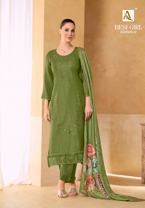 Alok Suit Desi Girl Vol-9 Viscose Muslin Printed Semi Stitched Suit