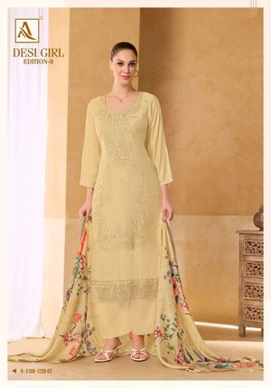 Alok Suit Desi Girl Vol-9 Viscose Muslin Printed Semi Stitched Suit