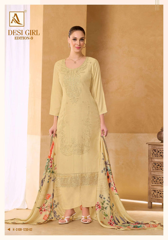Alok Suit Desi Girl Vol-9 Viscose Muslin Printed Semi Stitched Suit