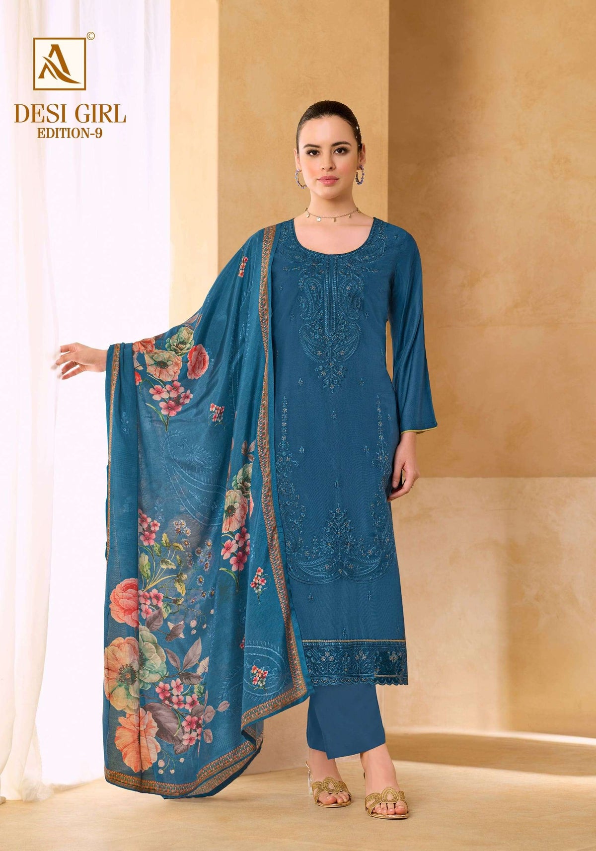 Alok Suit Desi Girl Vol-9 Viscose Muslin Printed Semi Stitched Suit