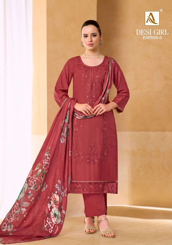 Alok Suit Desi Girl Vol-9 Viscose Muslin Printed Semi Stitched Suit