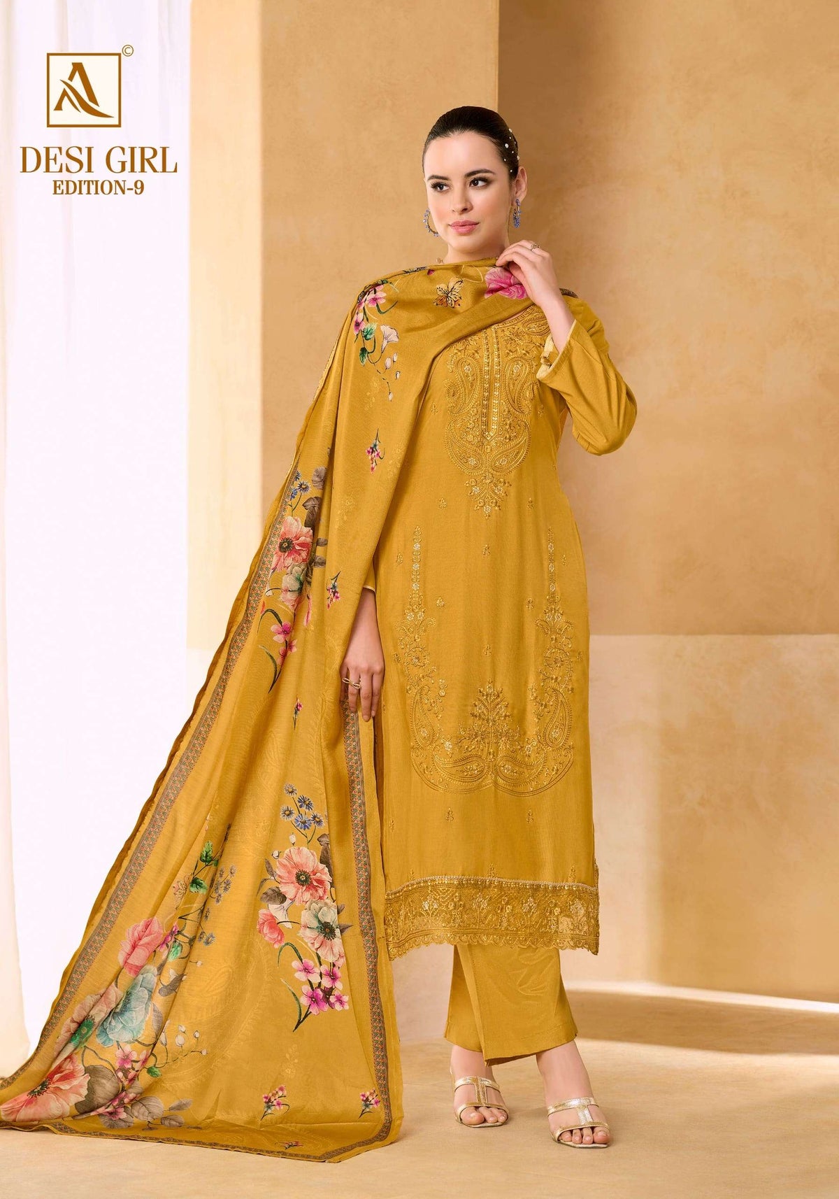Alok Suit Desi Girl Vol-9 Viscose Muslin Printed Semi Stitched Suit