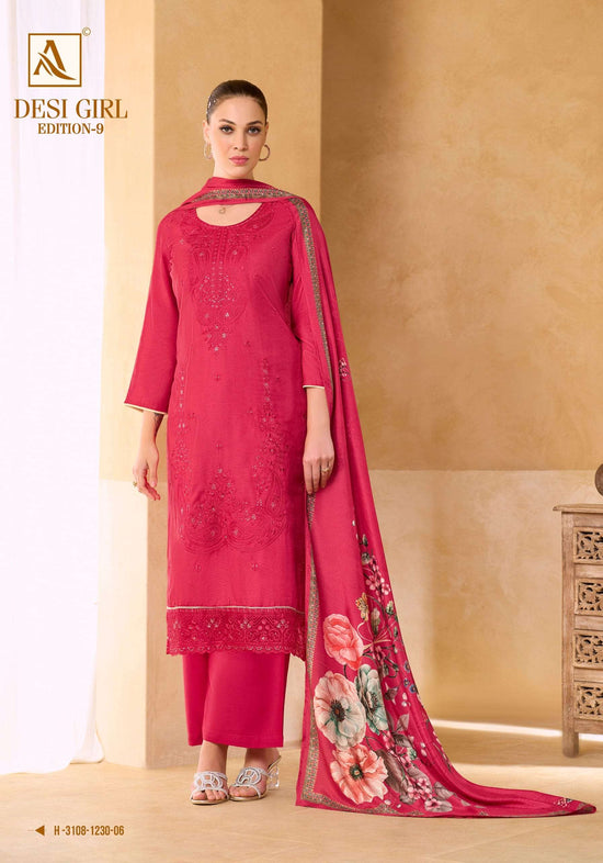 Alok Suit Desi Girl Vol-9 Viscose Muslin Printed Semi Stitched Suit