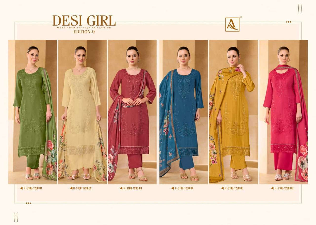 Alok Suit Desi Girl Vol-9 Viscose Muslin Printed Semi Stitched Suit