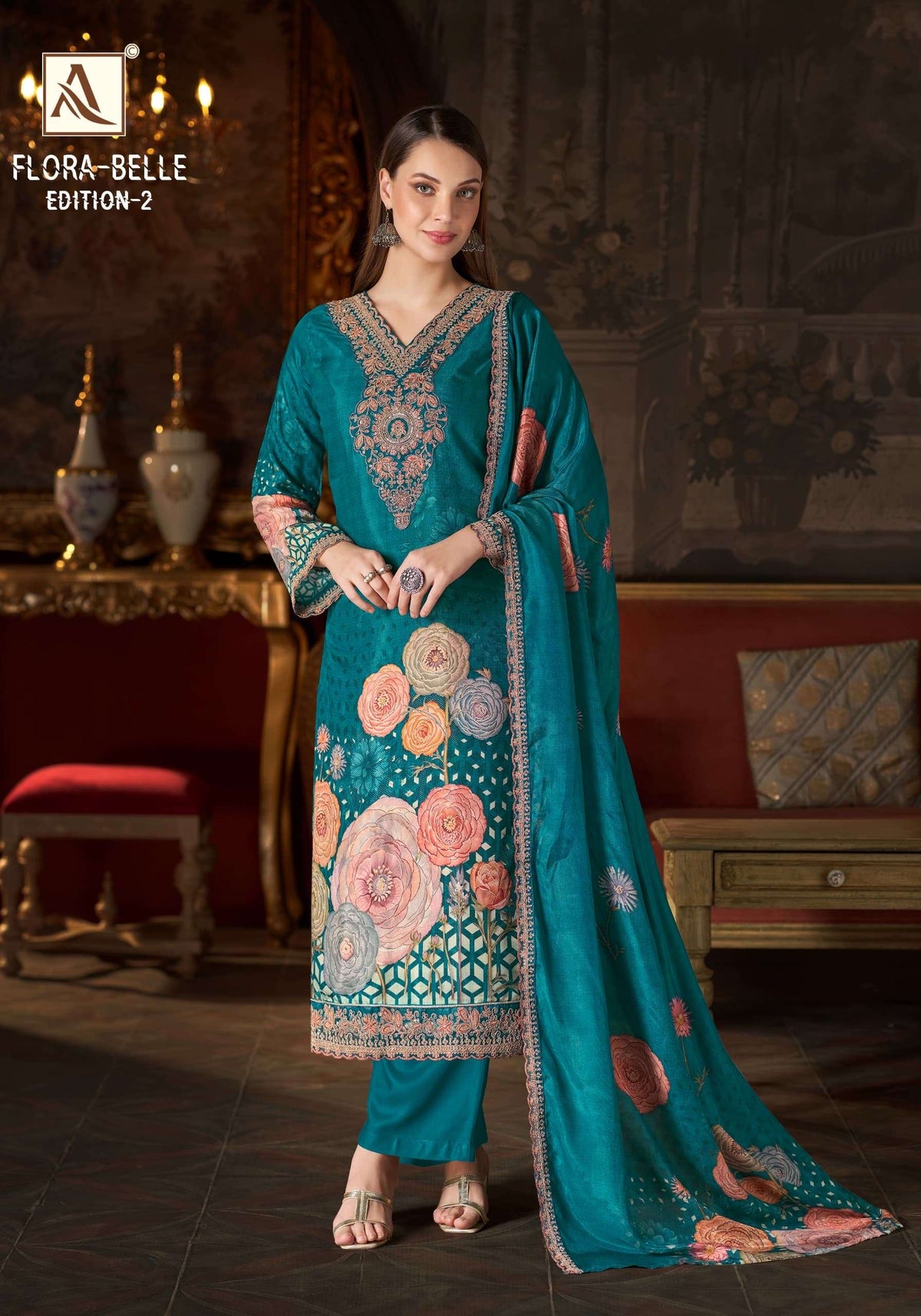 ALOK SUIT FLORA BELLE VOL-2 Muslin Printed Pakistani Suit