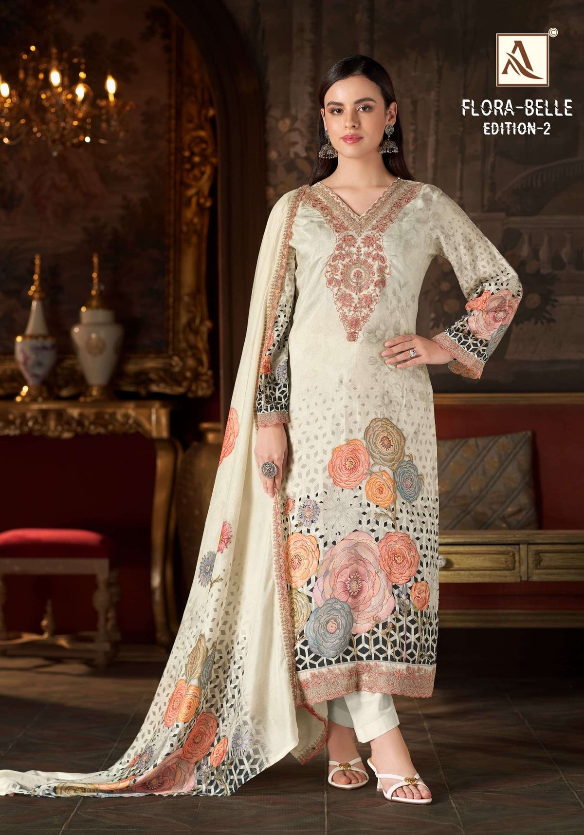 ALOK SUIT FLORA BELLE VOL-2 Muslin Printed Pakistani Suit