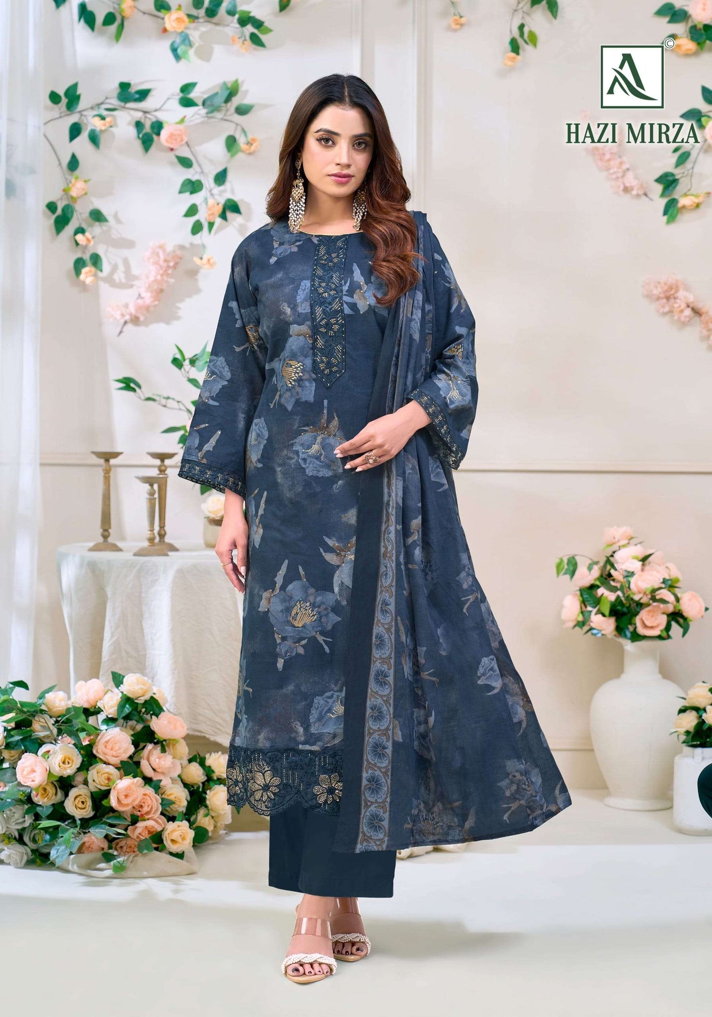 ALOK SUIT HAZI MIRZA Cambric Cotton Pakistani Suit - Amrah Wholesale