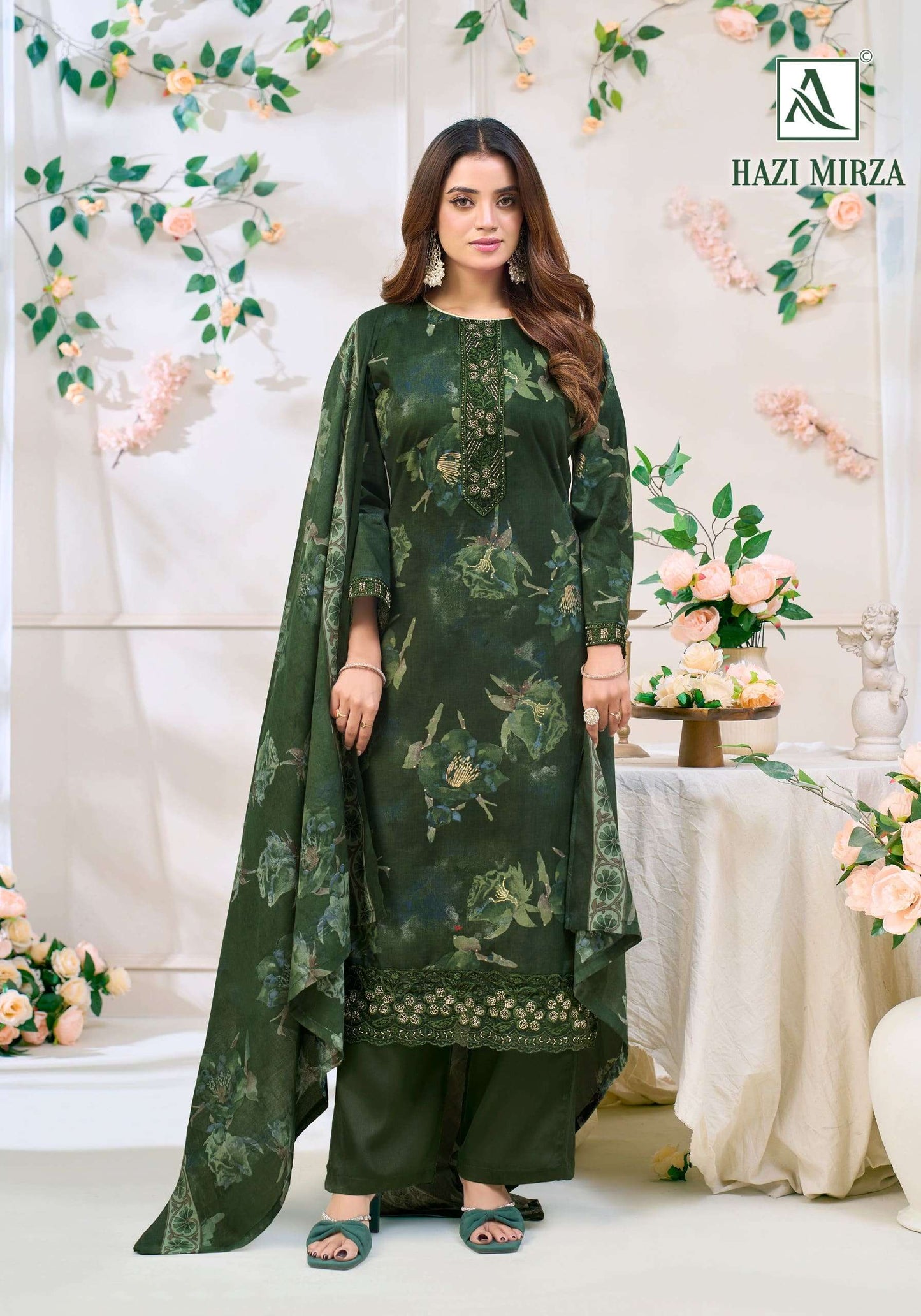 ALOK SUIT HAZI MIRZA Cambric Cotton Pakistani Suit - Amrah Wholesale