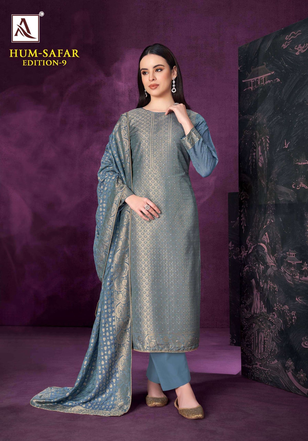 Alok Suit Hum Safar Vol-9 Viscose Muslin Jacquard Festive Wear Salwar Suit