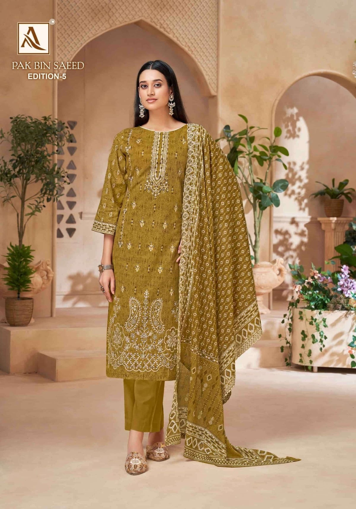 Alok Suit Pak Bin Saeed Edition 5 Cambric Cotton Pakistani Suit - Amrah Wholesale