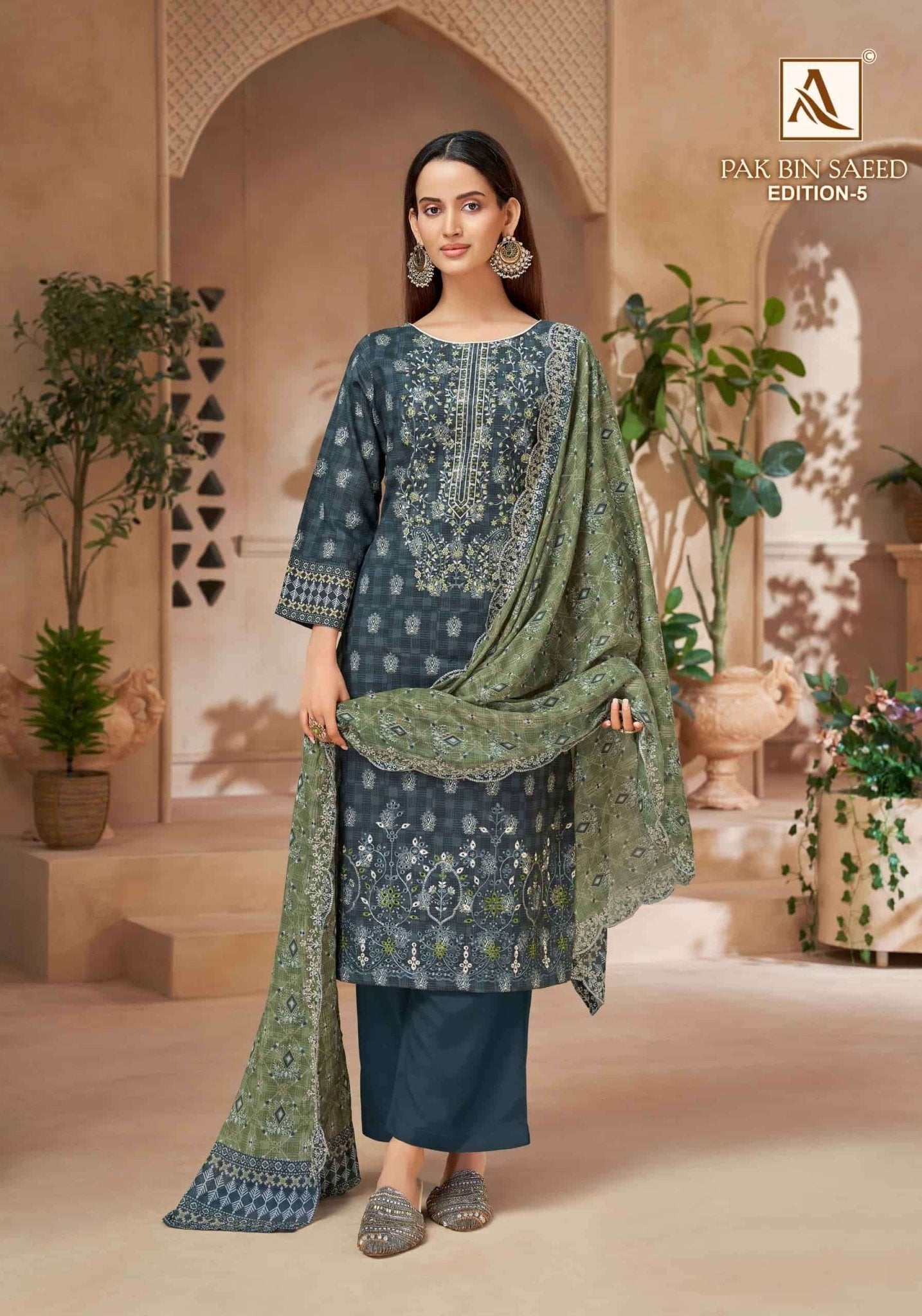 Alok Suit Pak Bin Saeed Edition 5 Cambric Cotton Pakistani Suit - Amrah Wholesale