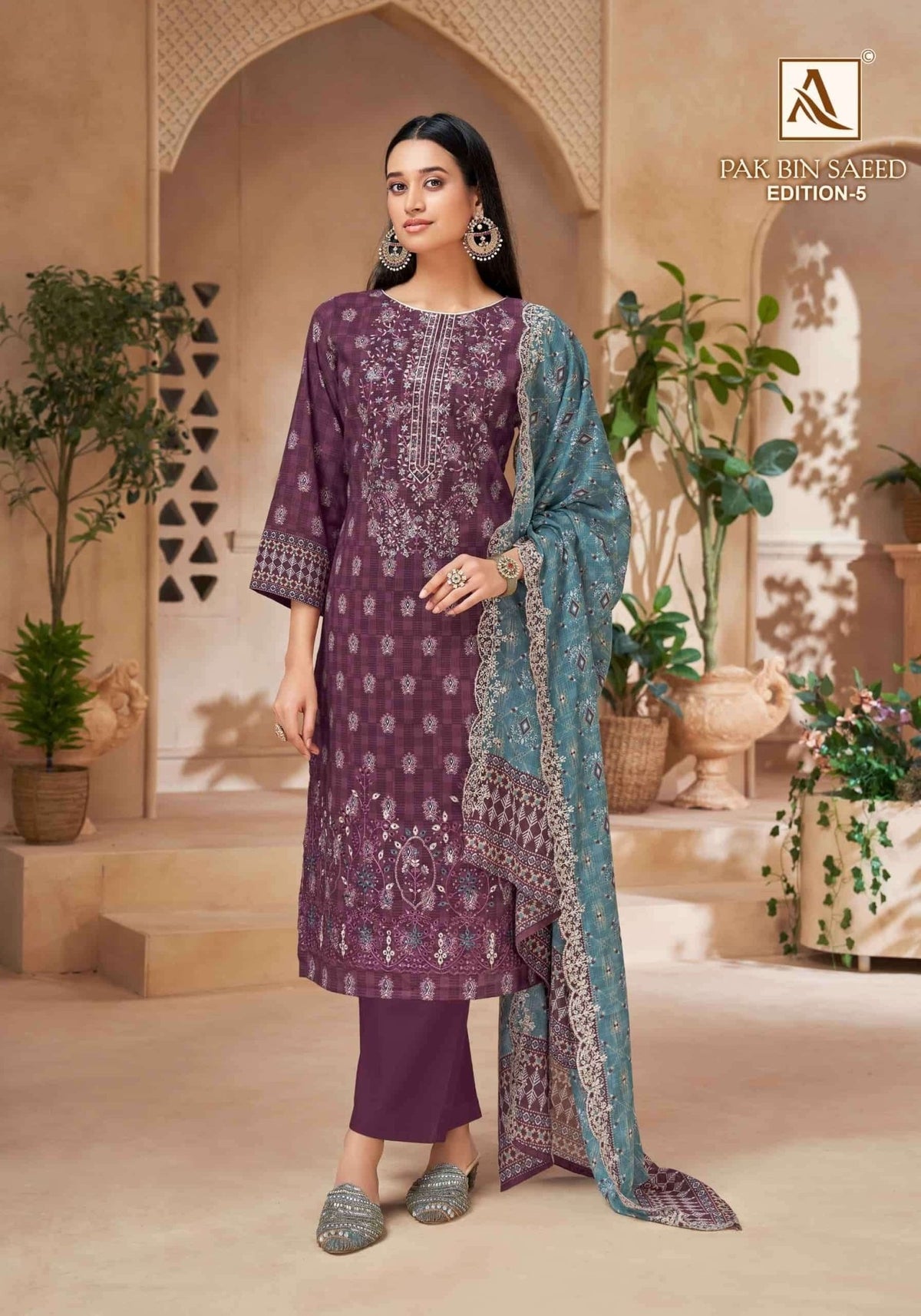 Alok Suit Pak Bin Saeed Edition 5 Cambric Cotton Pakistani Suit - Amrah Wholesale