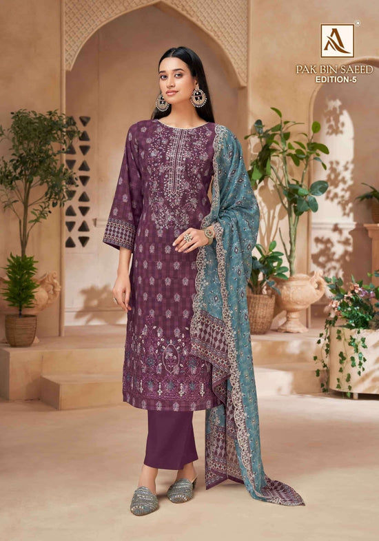 Alok Suit Pak Bin Saeed Edition 5 Cambric Cotton Pakistani Suit - Amrah Wholesale