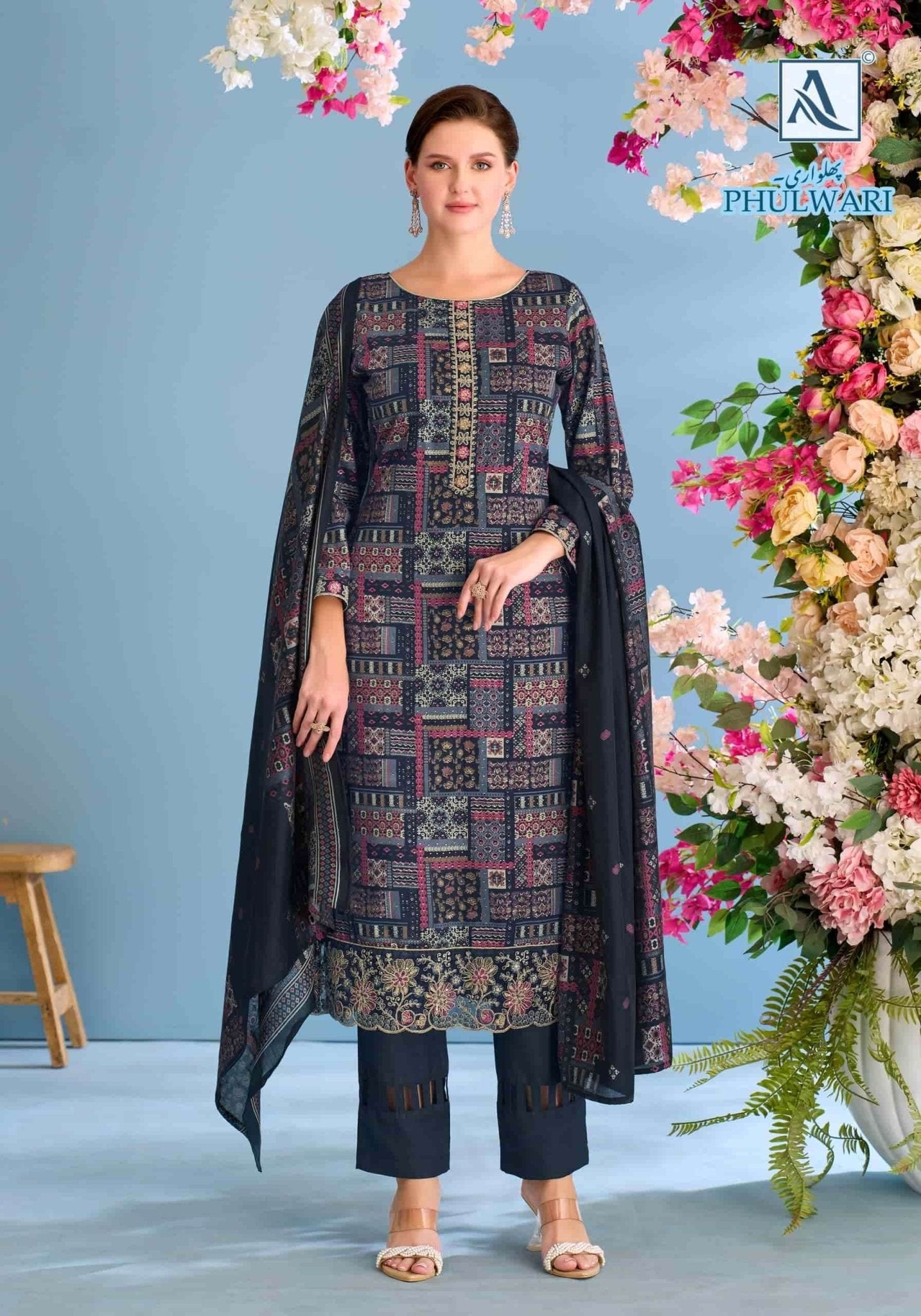 Alok Suit Phulwari Pure Zam Embroidered Dress Material - Amrah Wholesale