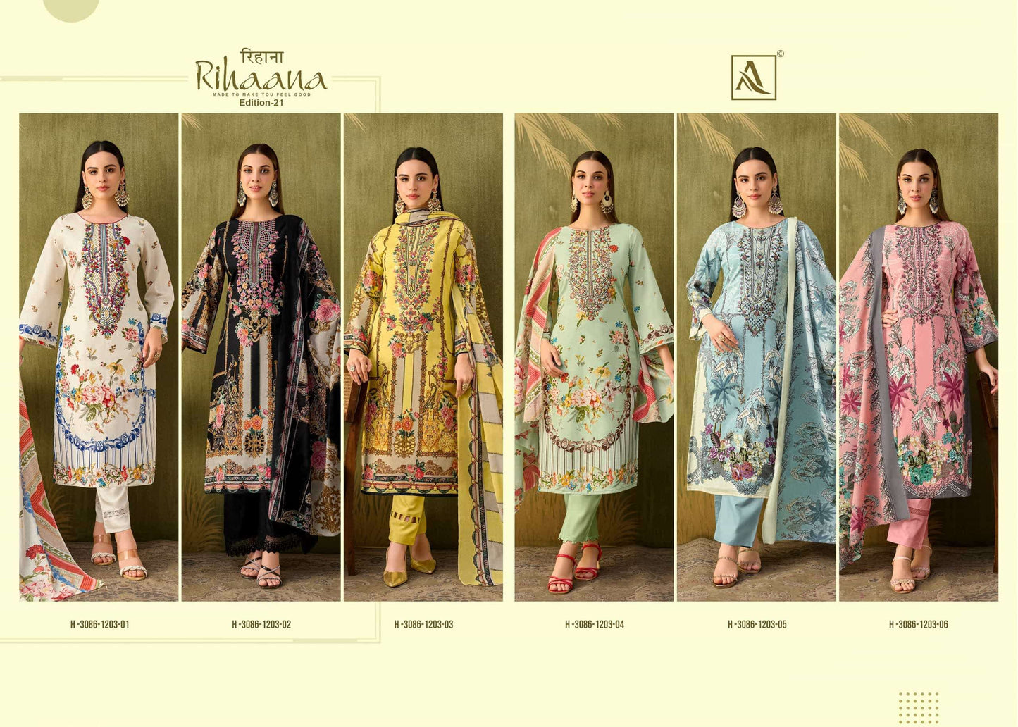 Alok Suit Rihaana Vol-21 001 To 006 Series Cambric Cotton Premium Pakistani Suit Set
