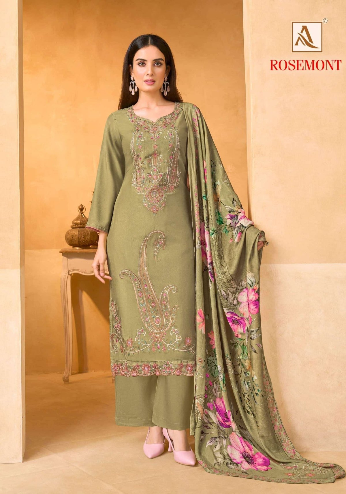 Alok Suit Rosemont Viscose Muslin Dress Material - Amrah Wholesale