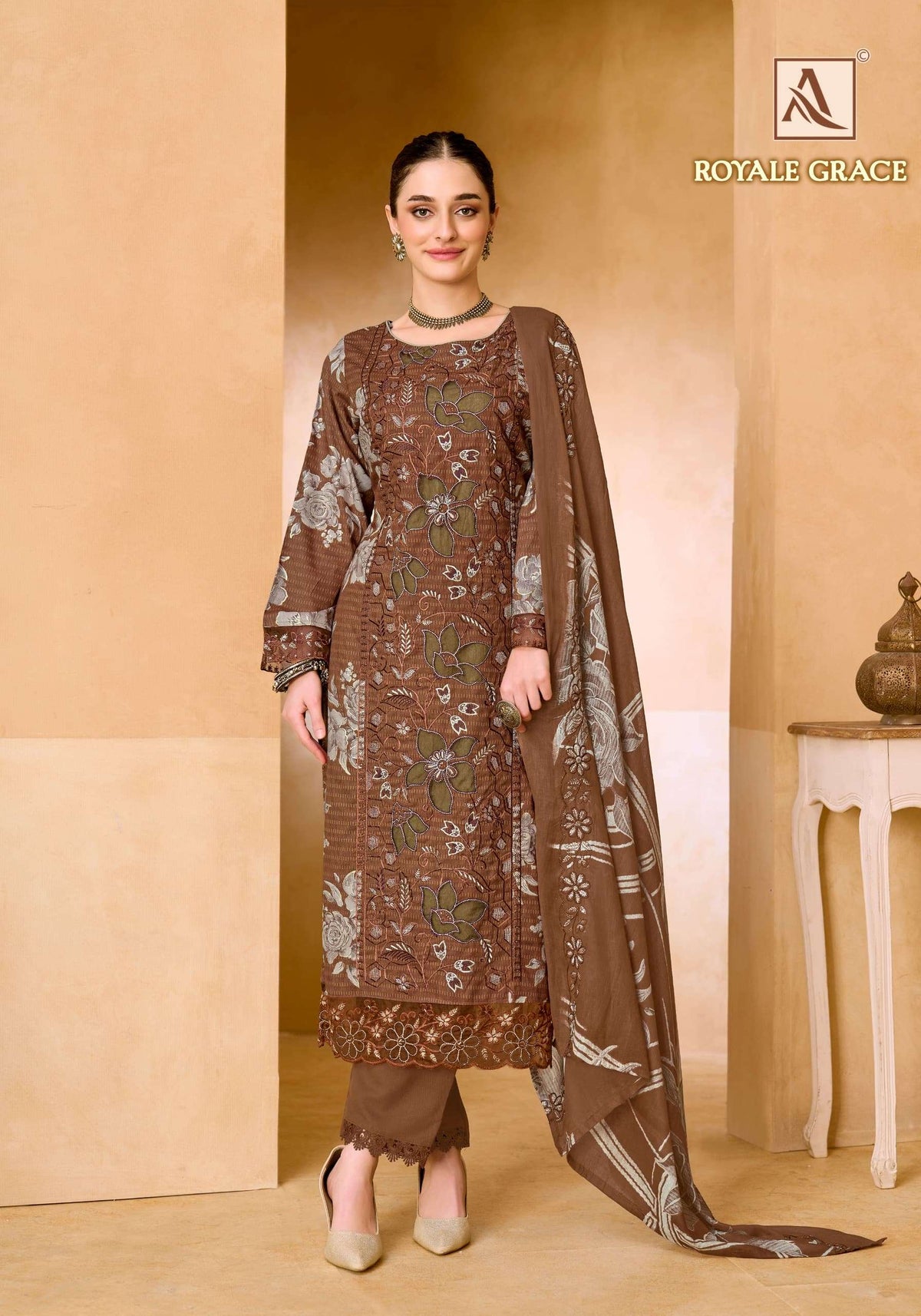 ALOK SUIT ROYALE GRACE Cambric Cotton Printed Pakistani Salwar Suit