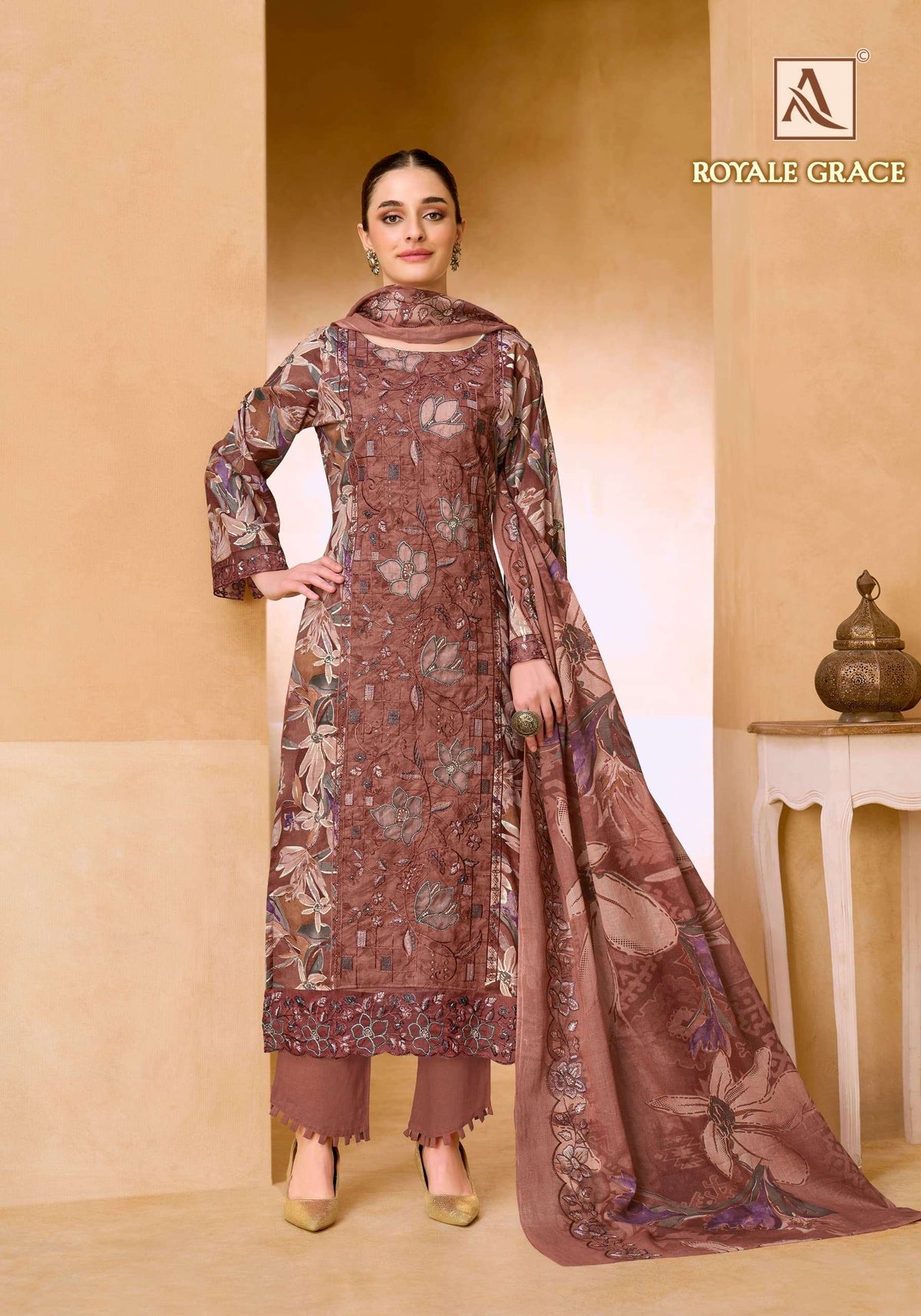ALOK SUIT ROYALE GRACE Cambric Cotton Printed Pakistani Salwar Suit