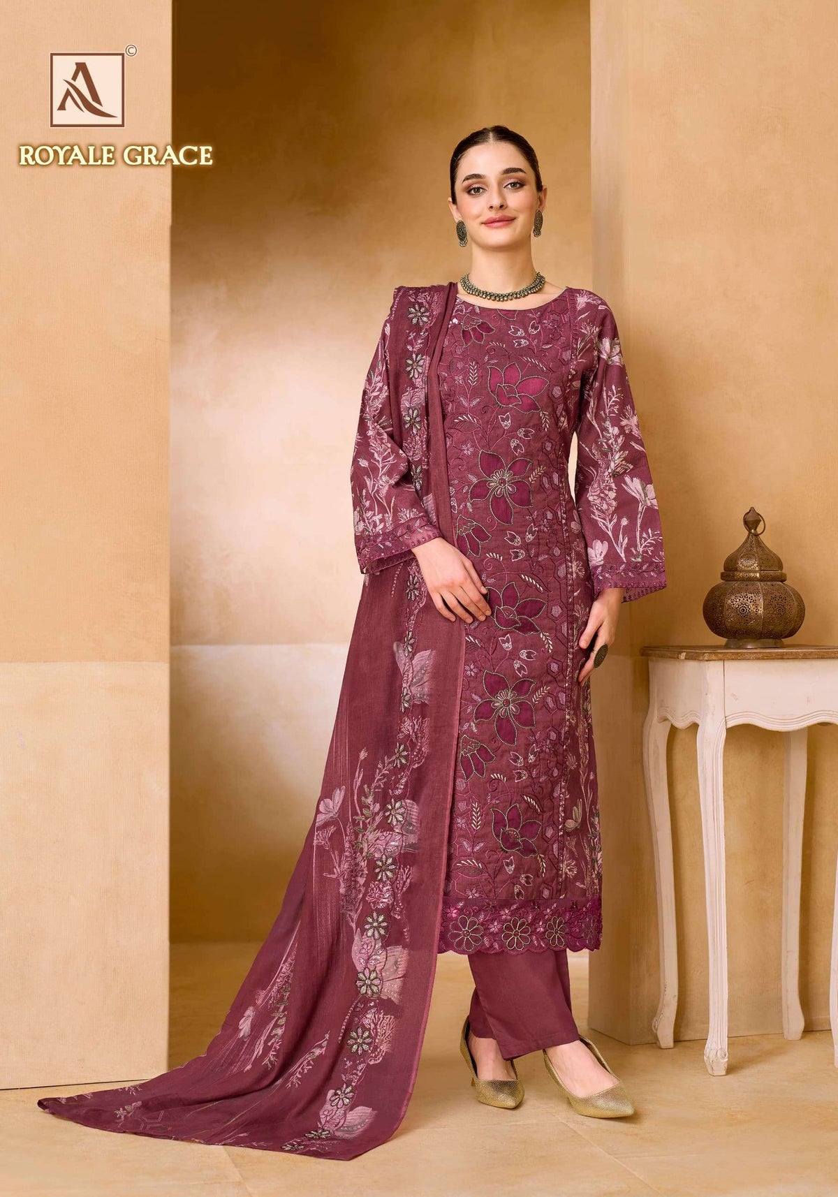 ALOK SUIT ROYALE GRACE Cambric Cotton Printed Pakistani Salwar Suit