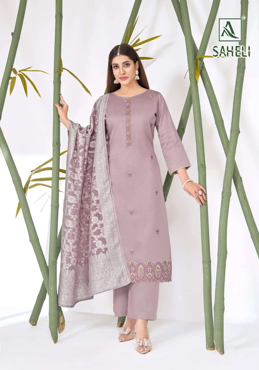 Alok Suit Saheli Pure Zam Cotton Embroidered Dress Material - Amrah Wholesale