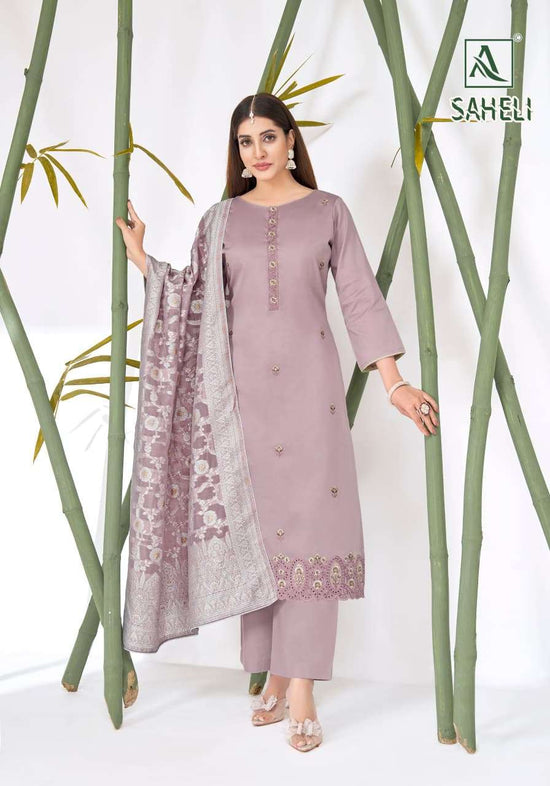Alok Suit Saheli Pure Zam Cotton Embroidered Dress Material - Amrah Wholesale