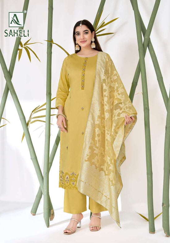 Alok Suit Saheli Pure Zam Cotton Embroidered Dress Material - Amrah Wholesale