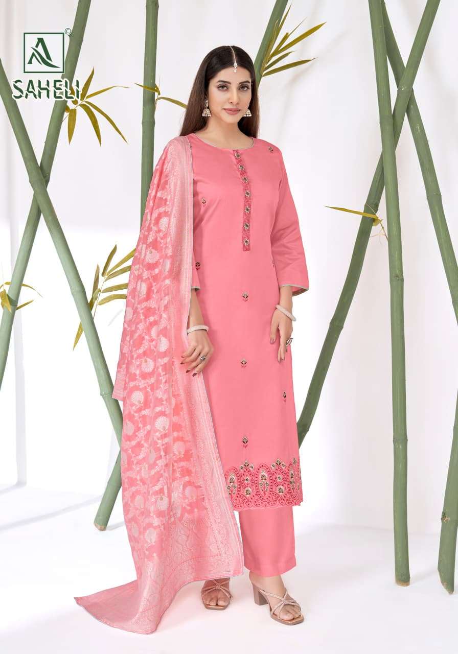 Alok Suit Saheli Pure Zam Cotton Embroidered Dress Material - Amrah Wholesale