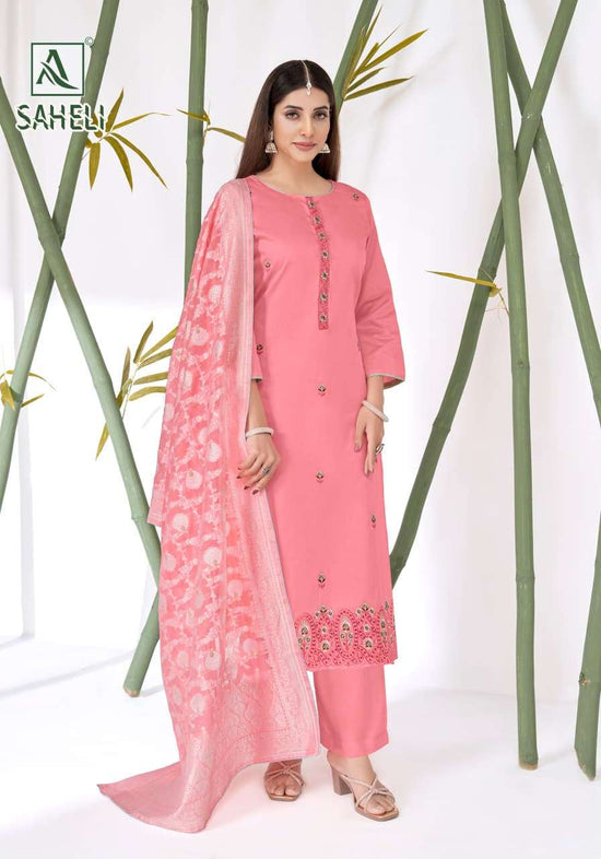 Alok Suit Saheli Pure Zam Cotton Embroidered Dress Material - Amrah Wholesale