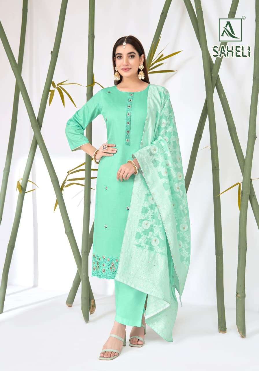 Alok Suit Saheli Pure Zam Cotton Embroidered Dress Material - Amrah Wholesale