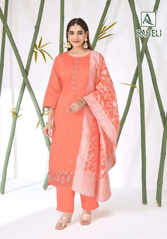 Alok Suit Saheli Pure Zam Cotton Embroidered Dress Material - Amrah Wholesale