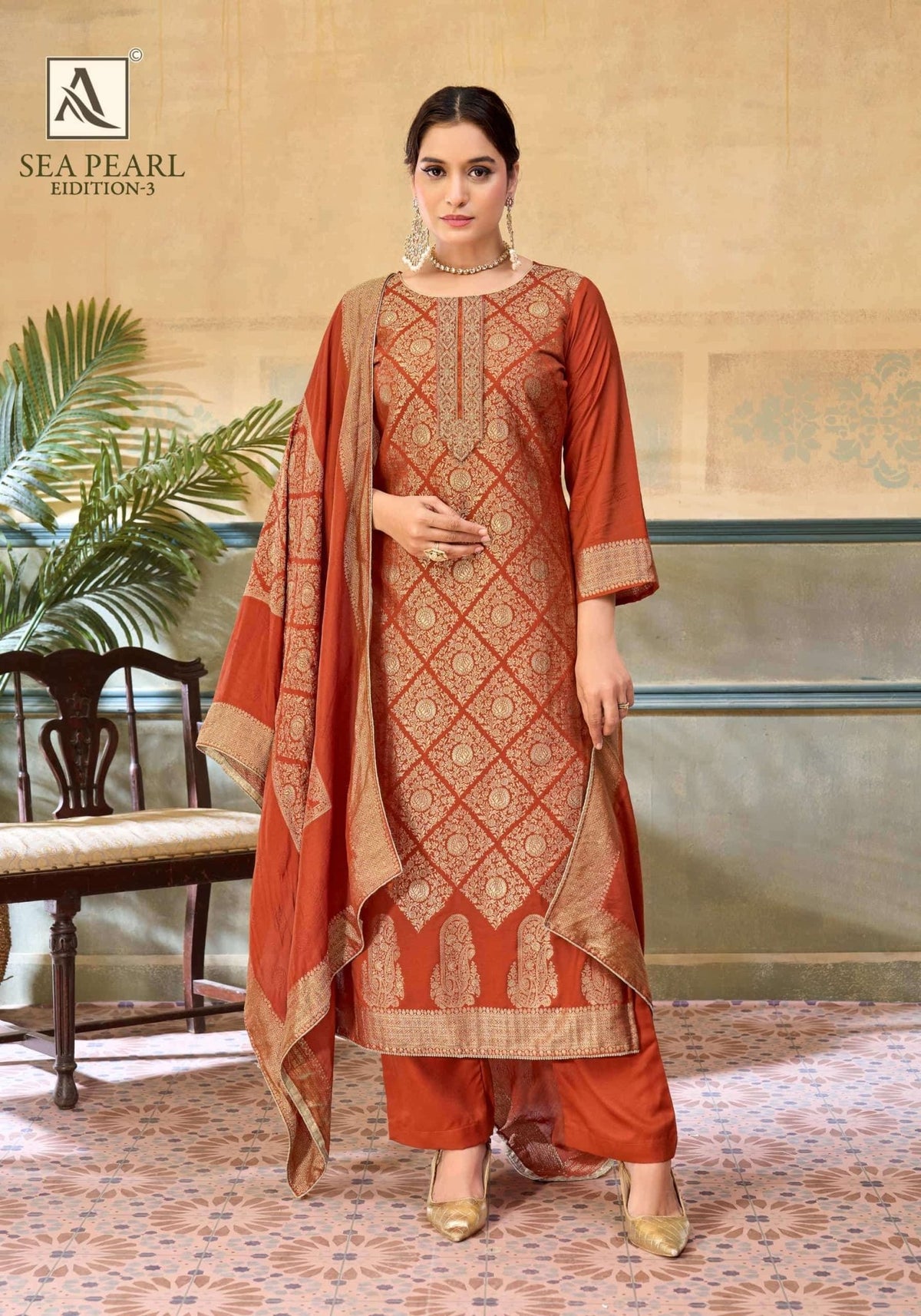 Alok Suit Sea Pearl Edition 3 Premium Viscose Muslin Jacquard Dress Material - Amrah Wholesale