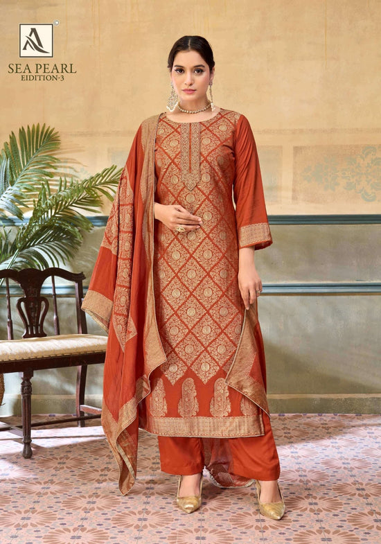Alok Suit Sea Pearl Edition 3 Premium Viscose Muslin Jacquard Dress Material - Amrah Wholesale