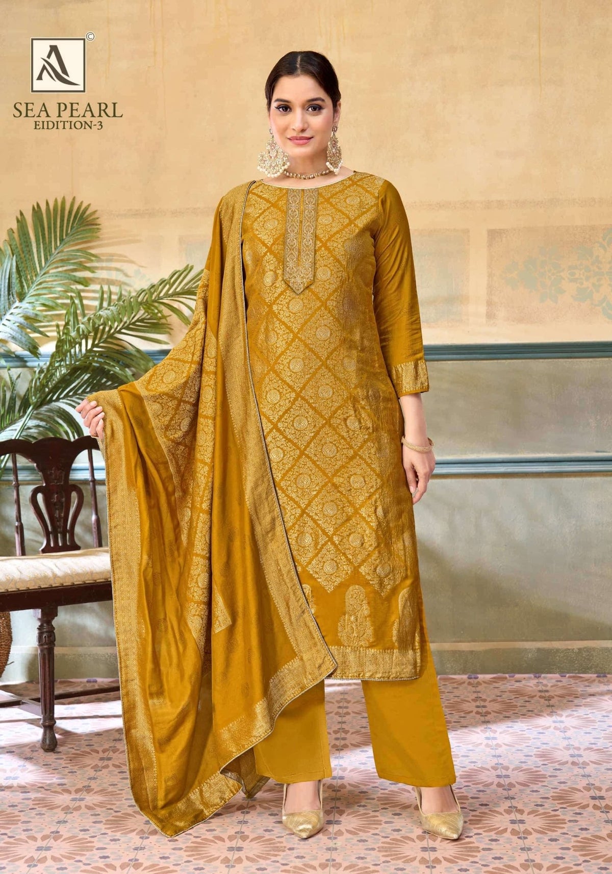 Alok Suit Sea Pearl Edition 3 Premium Viscose Muslin Jacquard Dress Material - Amrah Wholesale