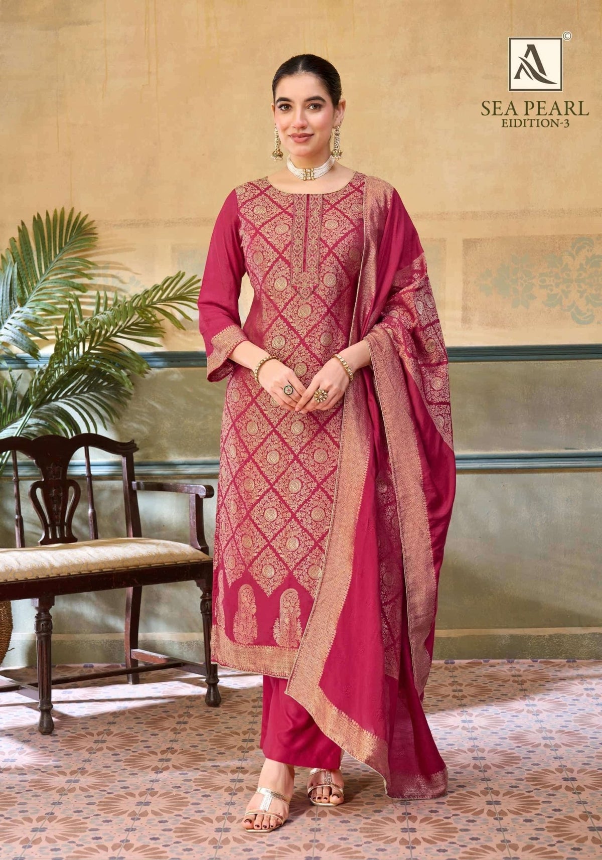 Alok Suit Sea Pearl Edition 3 Premium Viscose Muslin Jacquard Dress Material - Amrah Wholesale
