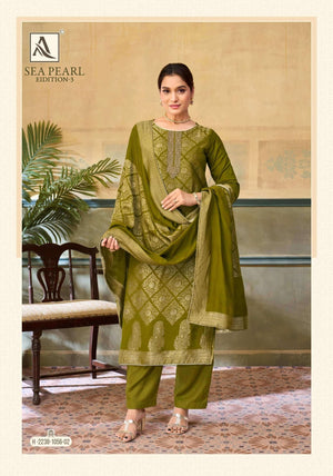Alok Suit Sea Pearl Edition 3 Premium Viscose Muslin Jacquard Dress Material - Amrah Wholesale