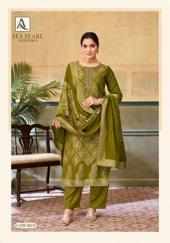 Alok Suit Sea Pearl Edition 3 Premium Viscose Muslin Jacquard Dress Material - Amrah Wholesale