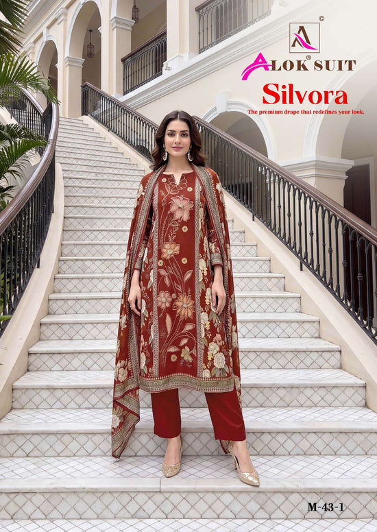 Alok Suit Silvora Viscose Muslin Digital Printed Dress Material