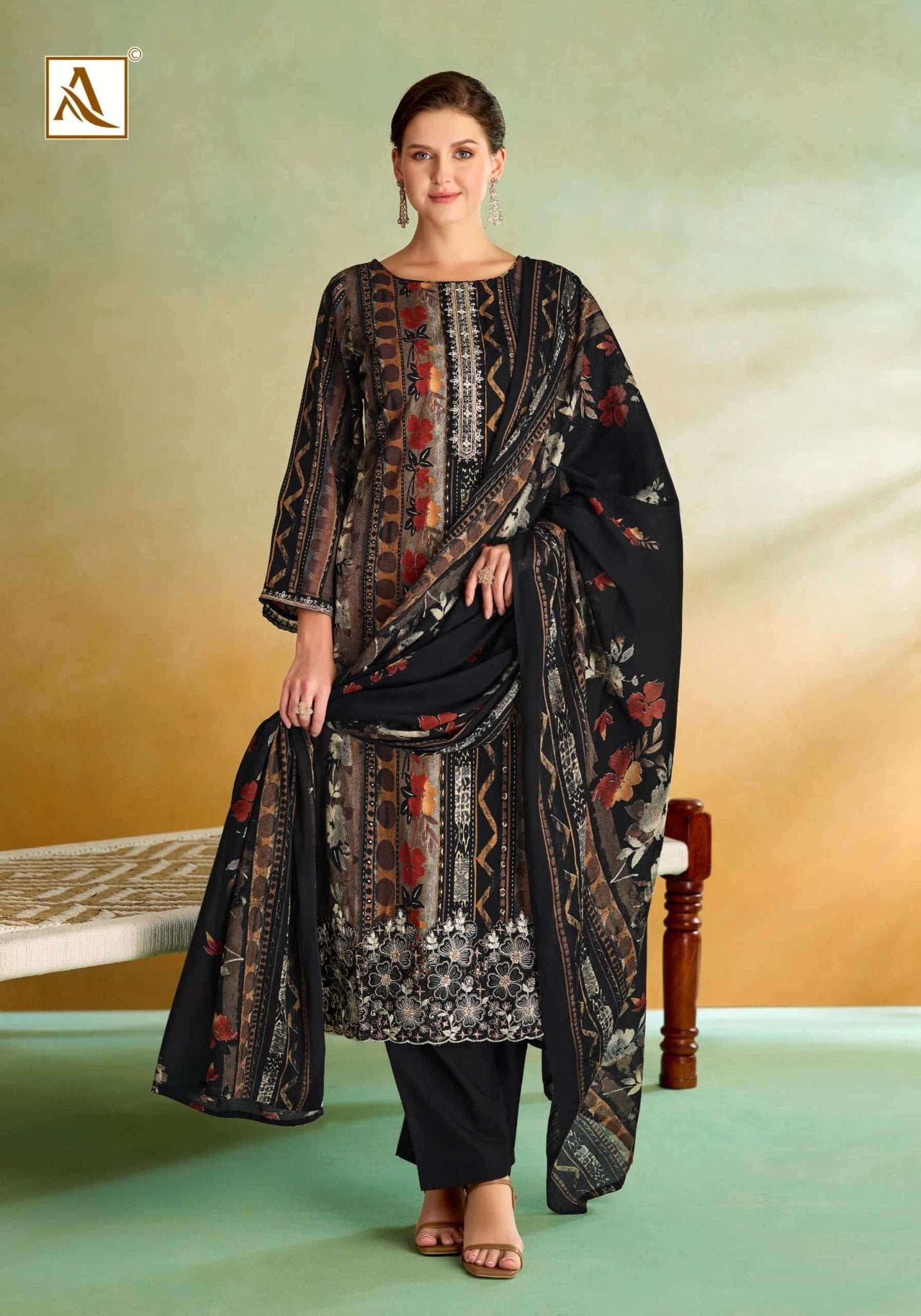 Alok Suit Sitara Night Zam Cotton Dress Material - Amrah Wholesale