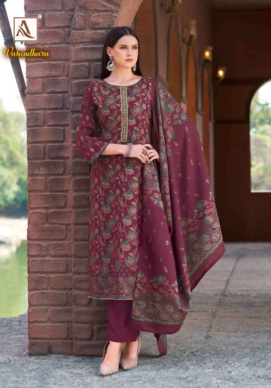 Alok Suit Vasundhara Viscose Modal Embroidered Dress Material - Amrah Wholesale