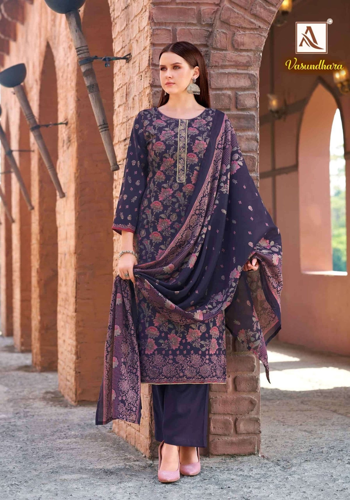 Alok Suit Vasundhara Viscose Modal Embroidered Dress Material - Amrah Wholesale