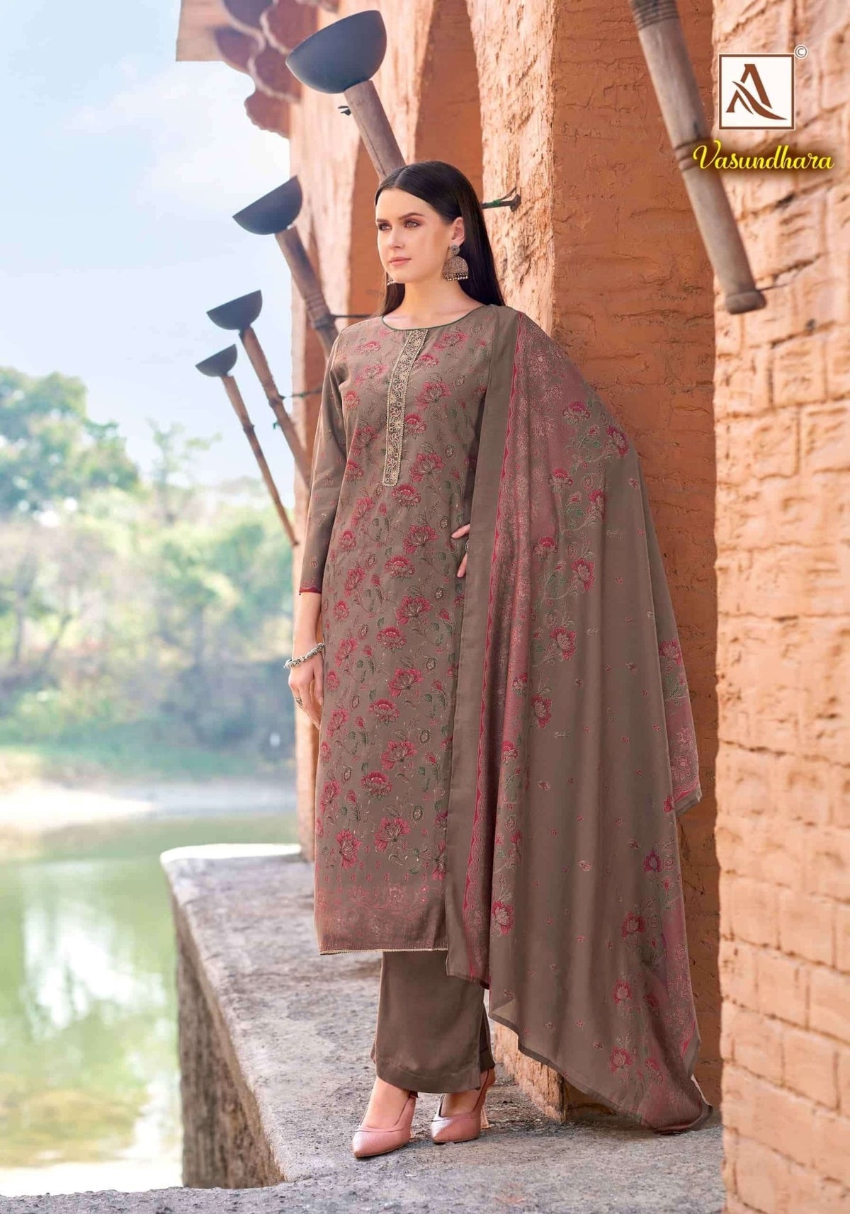 Alok Suit Vasundhara Viscose Modal Embroidered Dress Material - Amrah Wholesale