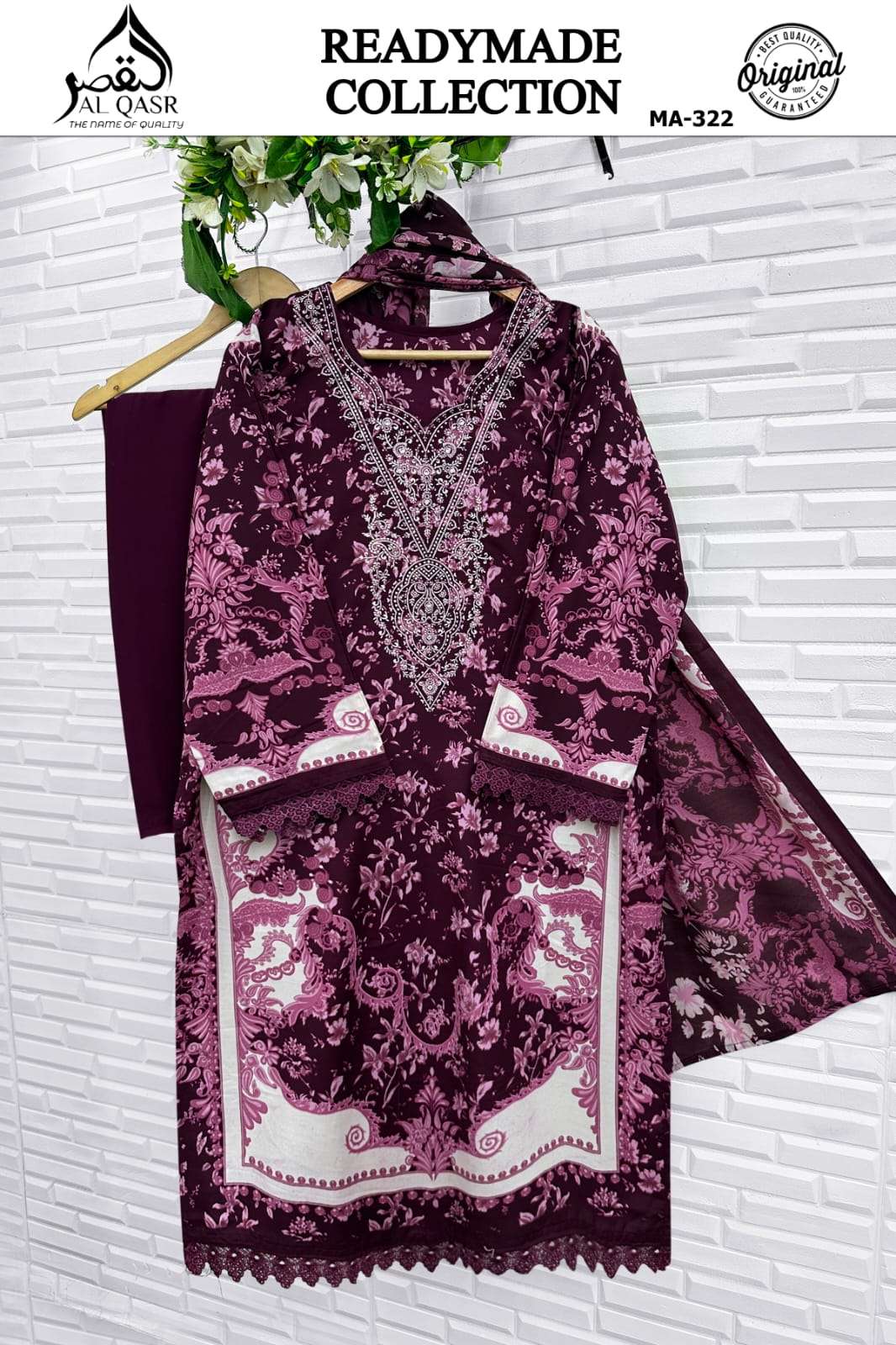 Al Qasr MA-324 Rayon Cotton Stitched Pakistani Suit Set