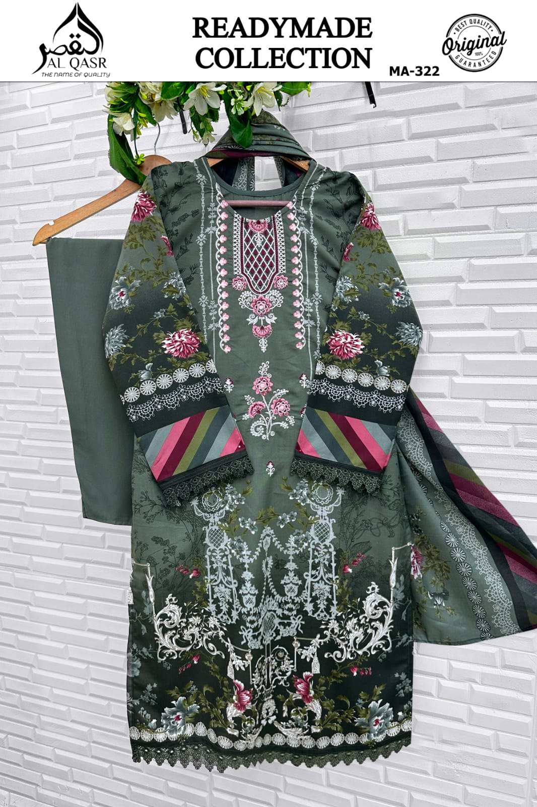 Al Qasr MA-324 Rayon Cotton Stitched Pakistani Suit Set