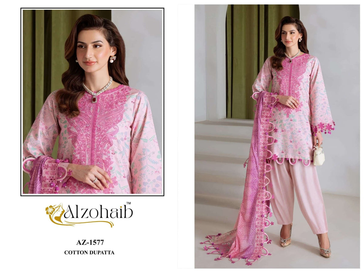ALZOHAIB AIZA VOL-1 Cotton Embroidery Pakistani Suit Set - Amrah Wholesale