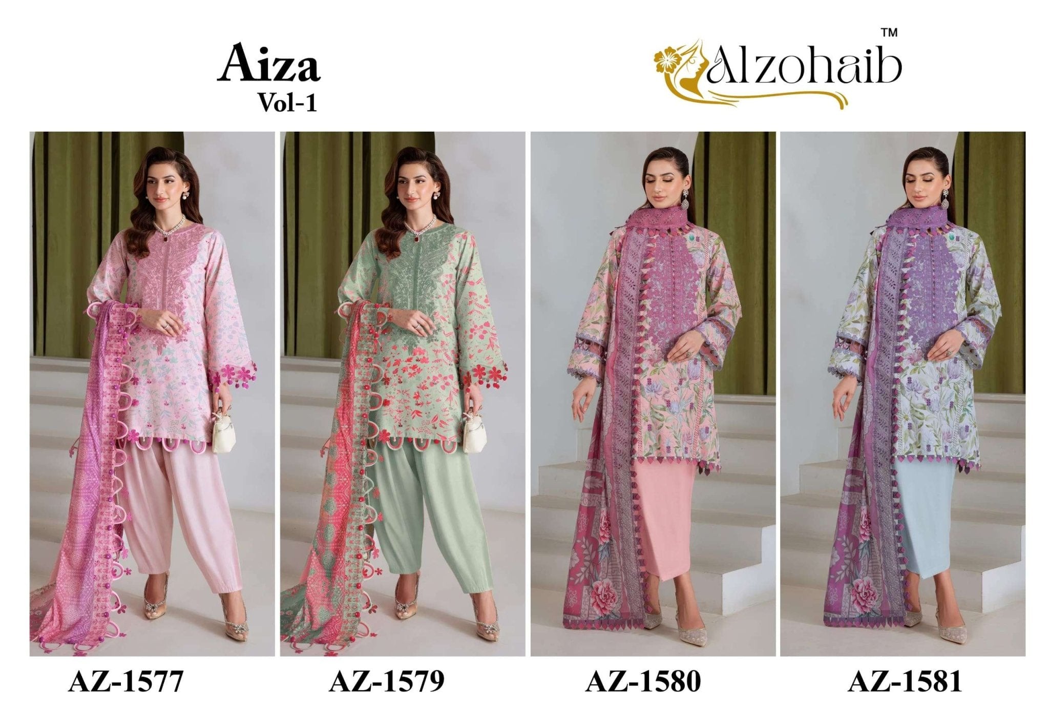 ALZOHAIB AIZA VOL-1 Cotton Embroidery Pakistani Suit Set - Amrah Wholesale