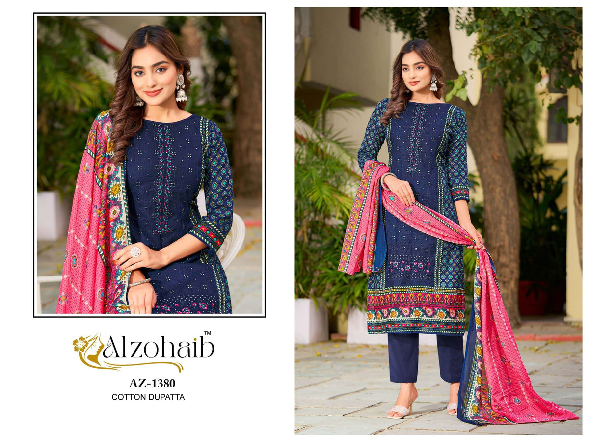 Alzohaib AZ - 1379 to AZ - 1381 Pakistani Suit Cotton Printed Wholesale - Amrah Wholesale