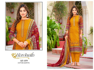 Alzohaib AZ - 1379 to AZ - 1381 Pakistani Suit Cotton Printed Wholesale - Amrah Wholesale