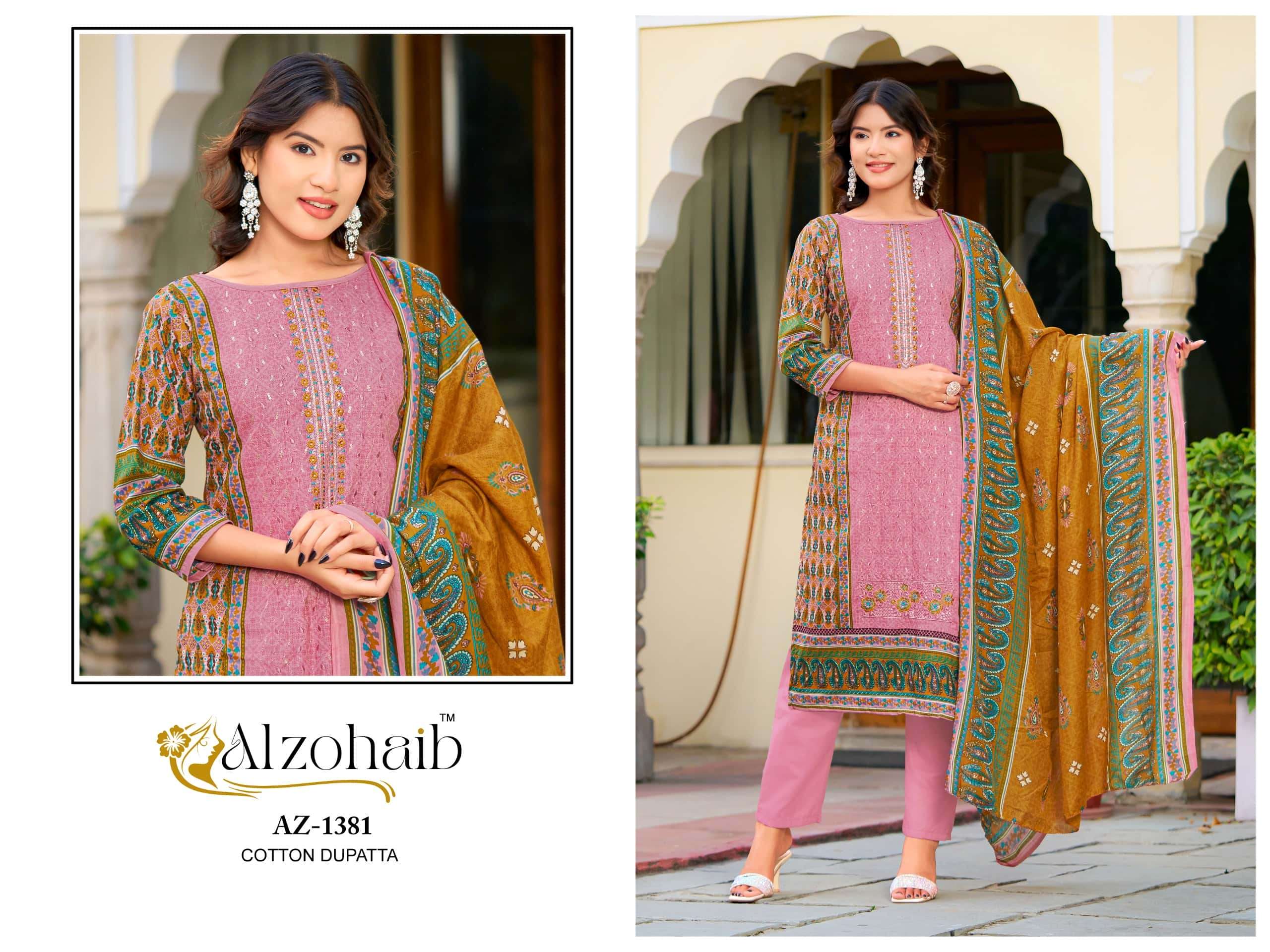 Alzohaib AZ - 1379 to AZ - 1381 Pakistani Suit Cotton Printed Wholesale - Amrah Wholesale
