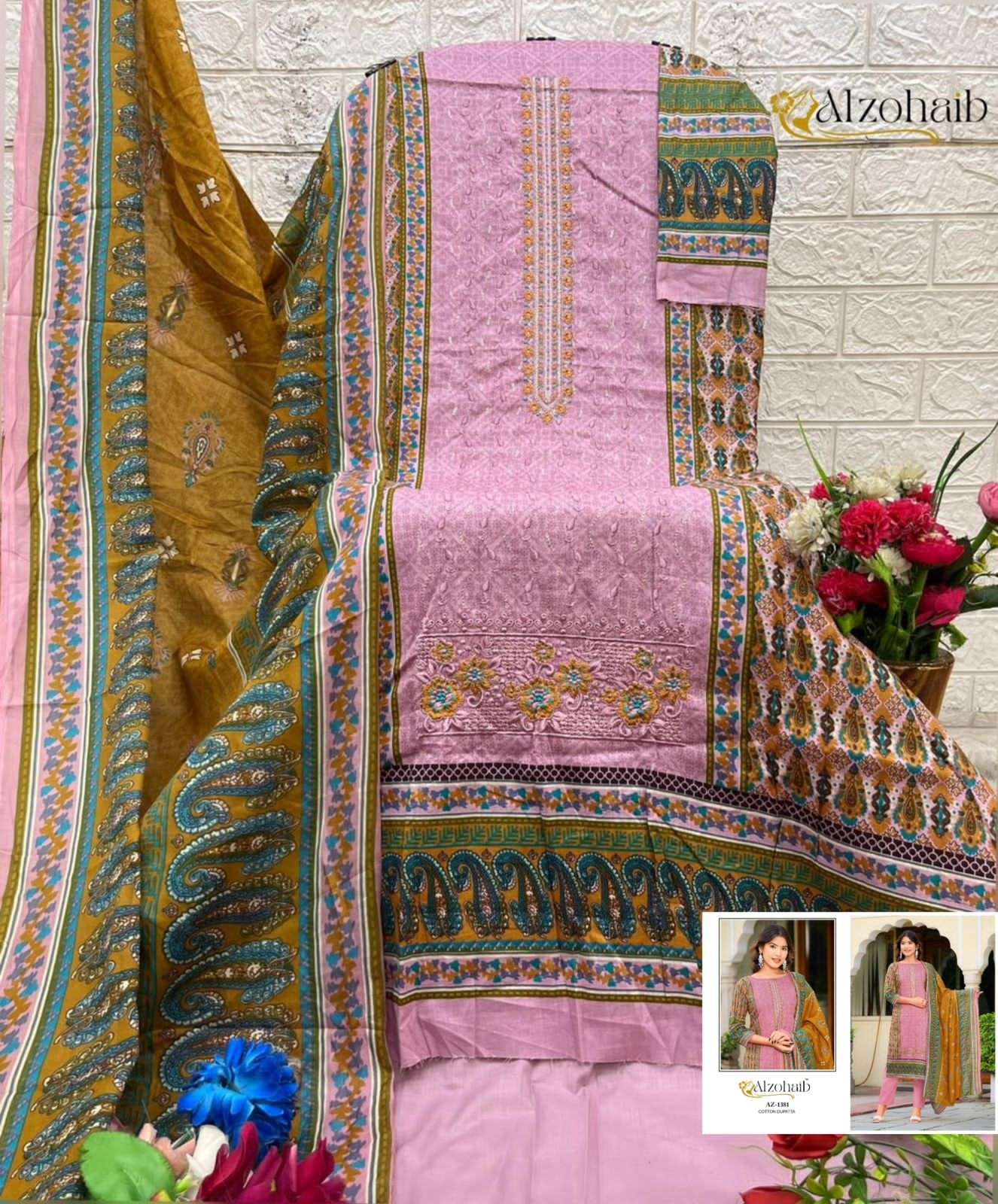 Alzohaib AZ - 1379 to AZ - 1381 Pakistani Suit Cotton Printed Wholesale - Amrah Wholesale